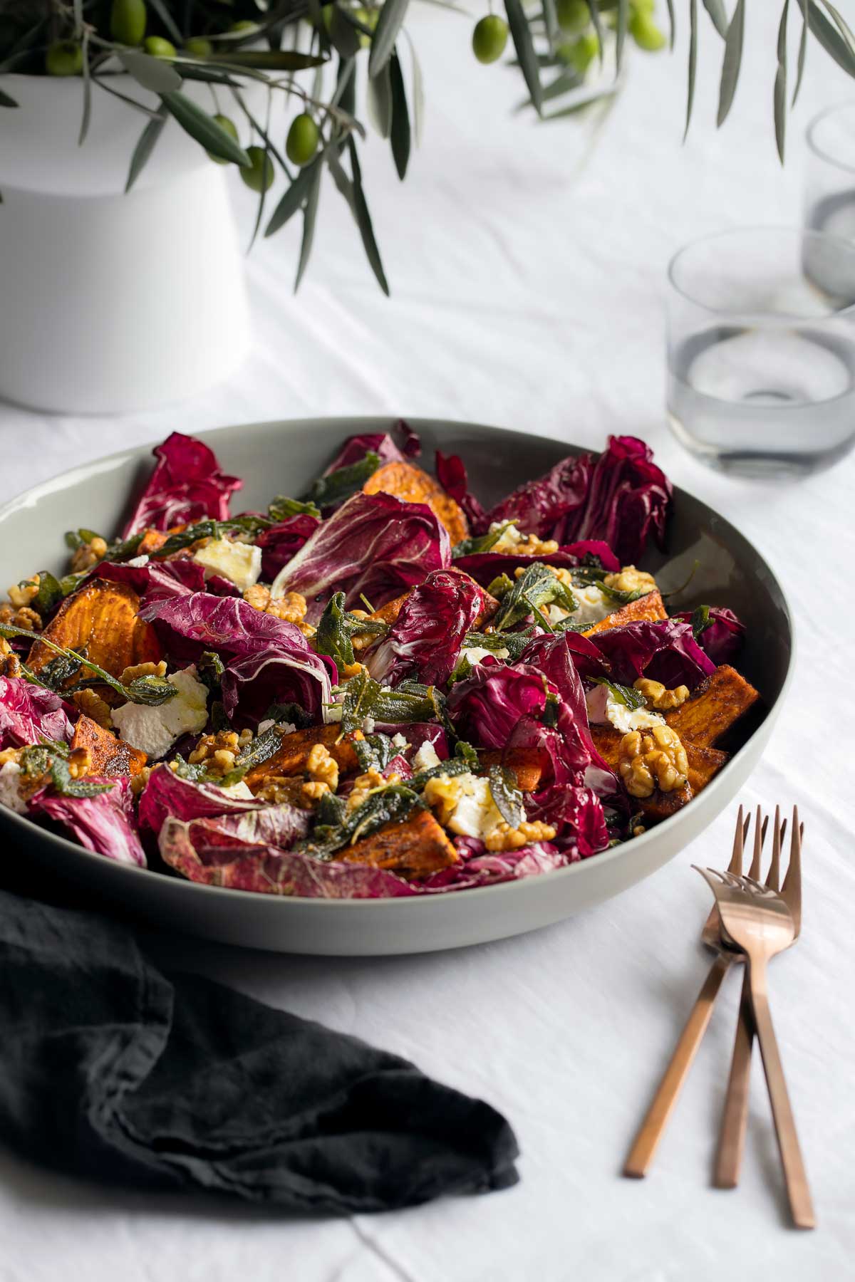 Radicchio & Roasted Sweet Potato Salad with Olive Oil Toasted Walnuts & Sage