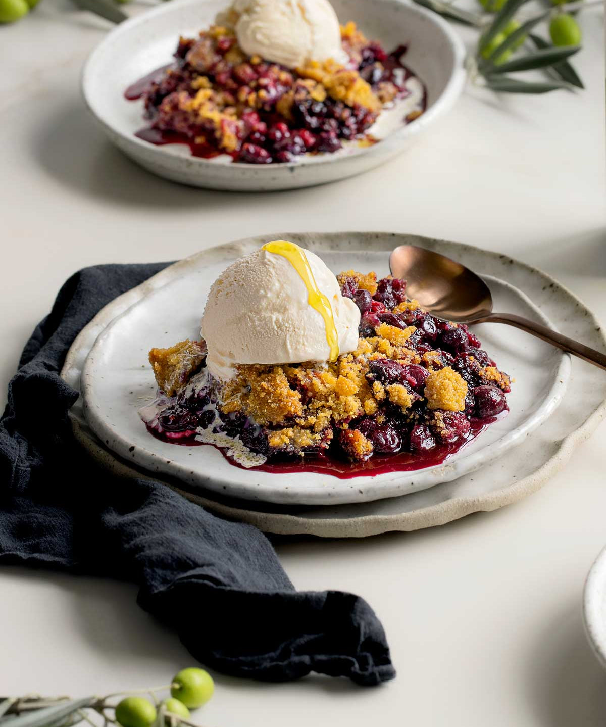 Vanilla Berry and Olive Oil Polenta Crumble