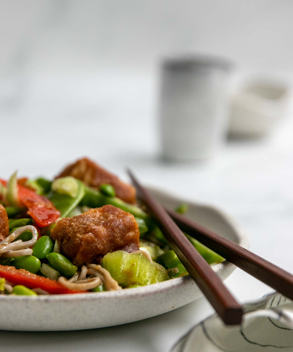 Tamari Baked Tofu on Miso Soba Noodles